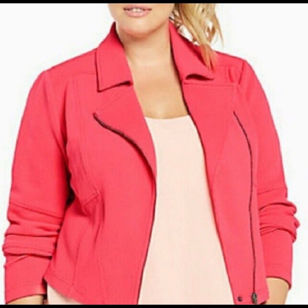 Bright salmon coral zip blazer